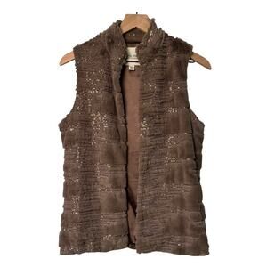 Boston Proper Faux Fur Sequin Vest
